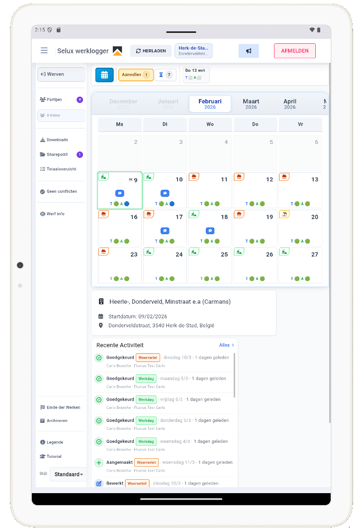 Dagboek der werken op iPad en Android tablet
