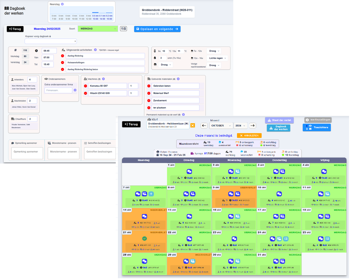 Dagboek der werken interface