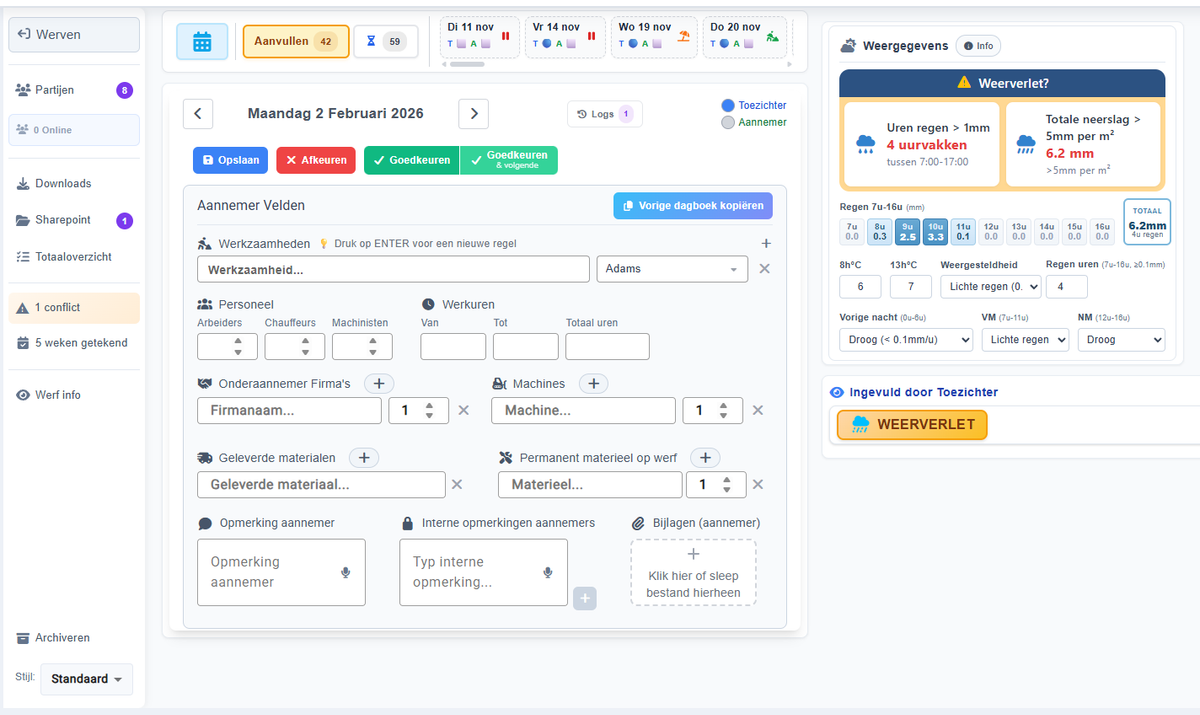 Dagboek der werken formulier voor aannemers