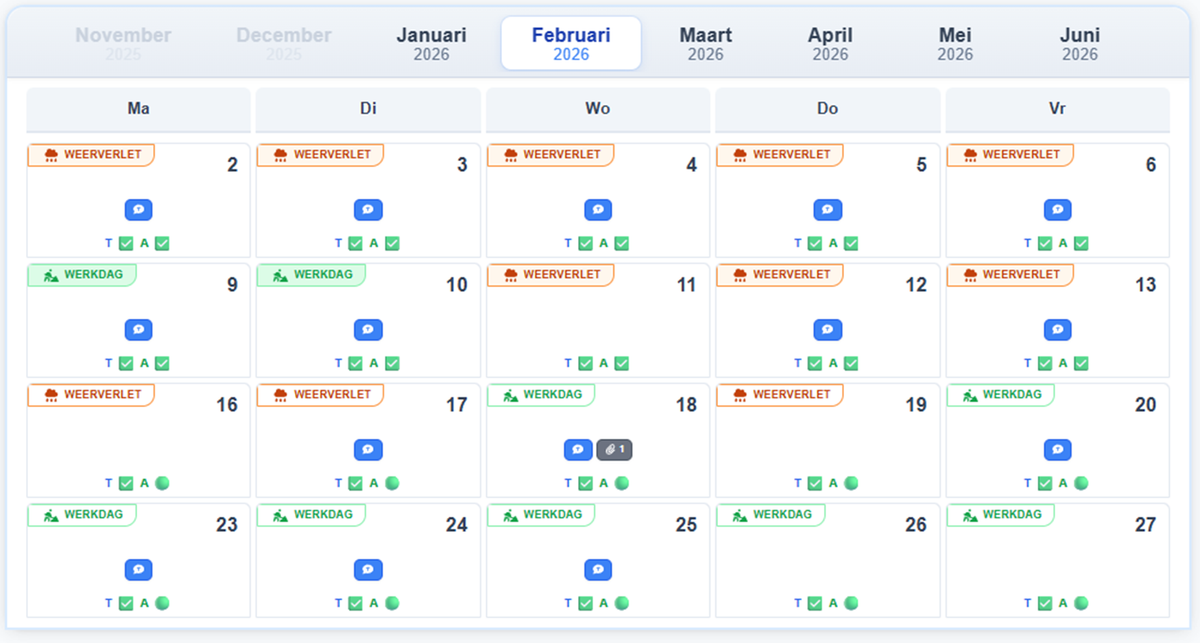 Maandkalender overzicht dagboek der werken