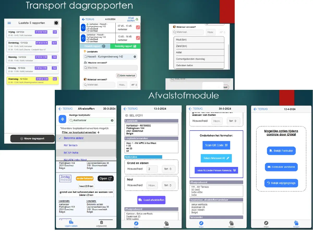 Transport mobiele interface screenshot - rittenregistratie
