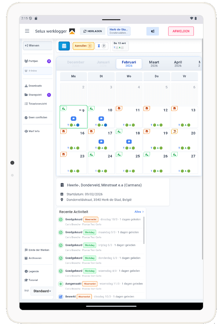 Dagboek der werken op iPad en Android tablet